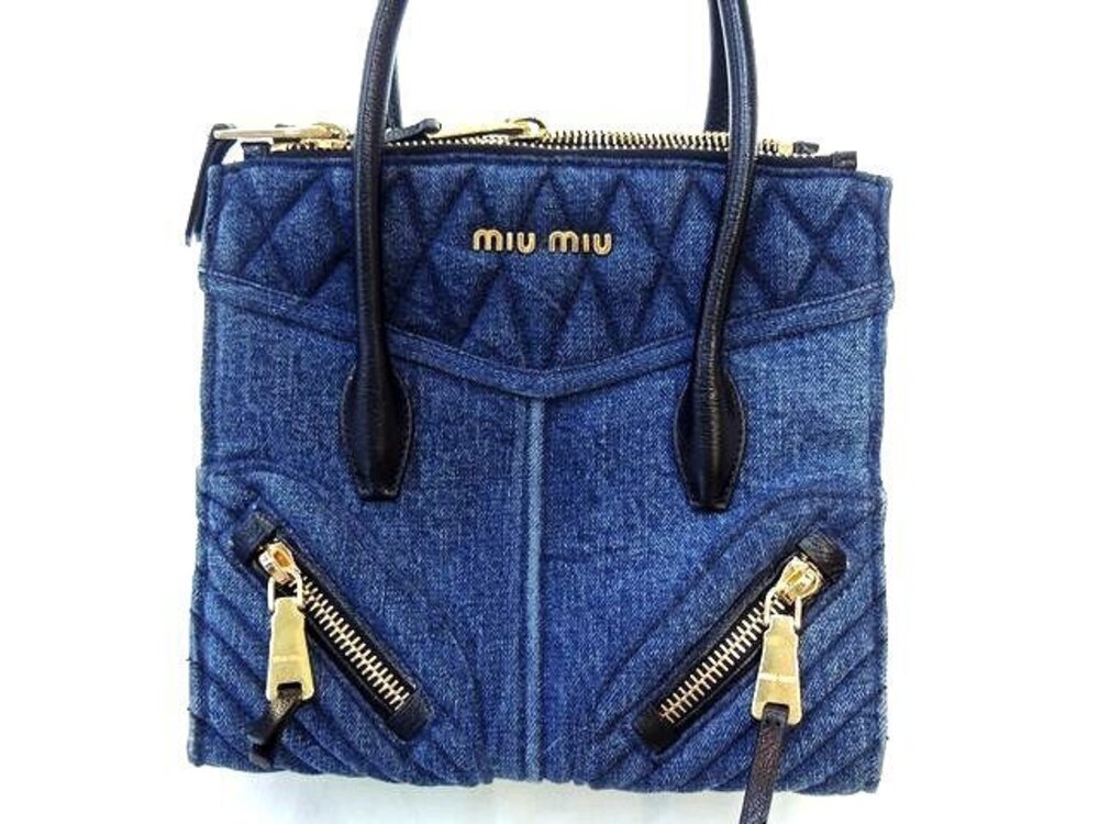 Miu Miu Denim Biker Tote Bag Strap 2Way Shoulder Bag Blue